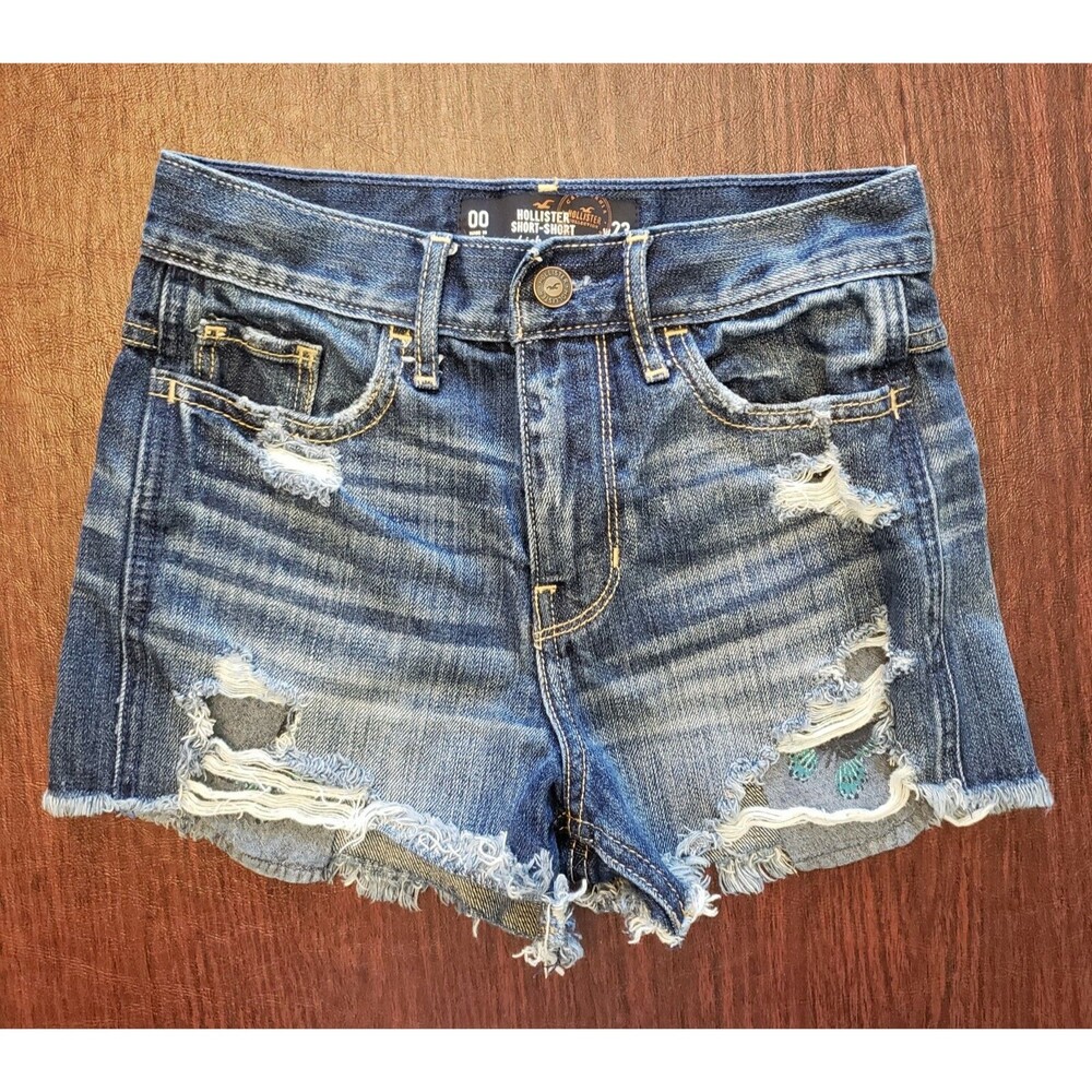 HOLLISTER Women's Denim Jean Short Size 00/W23 Cut off Distressed Frayed Hem